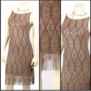 Black/Gold Sleeveless Fringe Sparkle Dress